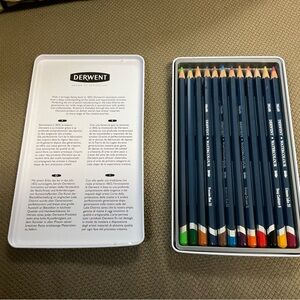 Derwent Watercolor Pencil Set of 12. Professional Quality in a tin. Firm